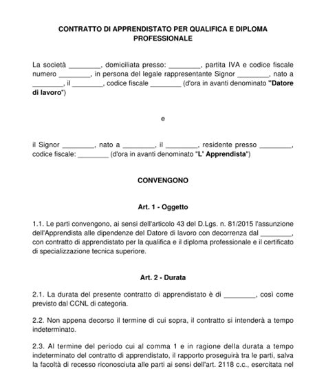 contratto di apprendistato per qualificare